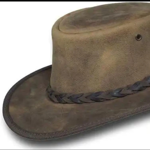 Chapeau de cowboy australien vintage pour homme 2026, couleur beige, en cuir pleine fleur imprimé, idéal pour les voyages, les fêtes et les aventures - Product Image 1