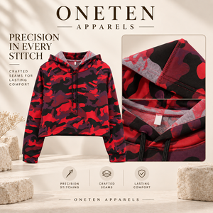 Sudadera con Capucha Corta de Camuflaje Rojo con Logotipo Personalizado, Sudadera Informal Unisex de Punto con Bolsillo, Estilo Otoñal - Product Image 5