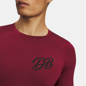 Custom <b>Men's</b> <b>Burgundy</b> Long Sleeve Compression <b>Shirt</b> Crew Neck Fitted Training Top Athletic Sportswear Running Workout Base Layer - Product Image 3