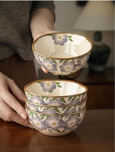 Vintage Ceramic Dessert Bowl with Lavender Floral Artwork Glossy Glaze Finish and Elegant Everyday Dining Appeal - Product Image 6