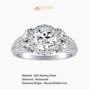 Anillo de compromiso de plata con tres piedras de moissanita de corte redondo, joyería nupcial para mujer, estilo elegante y moderno - Product Image 6