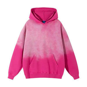 Unisex Oversized <b>Tie</b>-Dye Hooded Sweatshirt Gradient <b>Pink</b> Knitted Regular Sleeve Pocket Front Autumn Casual Style - Product Image 1