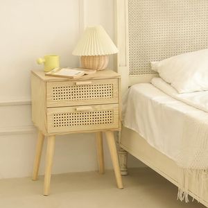 Elegante Mesa de Noche de Ratán Estilo Bohemio, Diseñada con Estructura de Madera Maciza y Acabado Tejido Natural - Product Image 4
