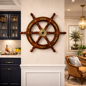 Decoración de Pared con Forma de Timón de Barco Náutico de Madera |   Volante marino de palisandro indio hecho a mano para colgar en la pared, decoración costera para el hogar, venta al por mayor - Product Image 4
