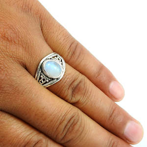 Anillo de Piedra Lunar Arcoíris de Estilo Retro en Oferta, Anillo de Plata de Ley 925 Sólida, Joyería Bohemia de Alta Calidad, Anillo de Diseñador - Product Image 3