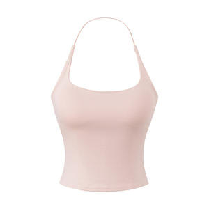 Camiseta sin mangas casual para mujer con cuello halter, tejido ecológico de modal/algodón, transpirable, elástica, corta, tipo chaleco, extraíble - Product Image 5