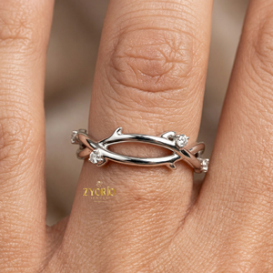 Anillo de Plata de Ley 925 con Diamantes de Laboratorio, Diseño de Vid Retorcida, Inspirado en la Naturaleza, para Mujer - Product Image 1