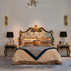 Juego de Dormitorio Antiguo de Lujo Estilo Francés en Madera de Caoba, Tamaño King, Tallado a Mano, con Mesitas de Noche, para Apartamento - Product Image 1