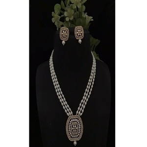 Stylish Premium Quality Real <b>Pearls</b> <b>Set</b> With CZ Stones Look Necklace With Earrings <b>Set</b> for Women And Girls Collection - Product Image 1