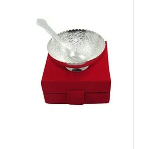Bol en métal gaufré de qualité supérieure avec cuillère dans une boîte en velours – Solution de cadeau d'entreprise festif – Faveur de mariage indienne traditionnelle pour la table - Product Image 1