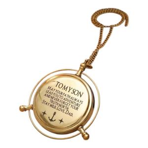 Gold-Plated Brass Nautical <b>Compass</b> <b>Engraved</b> With Personalized Message And Anchor Design Circular Medal Souvenir - Product Image 1