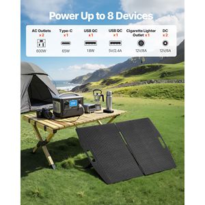 Portable Power Station with 100W <b>Solar</b> <b>Panel</b> and 600W <b>Solar</b> <b>Generator</b> 493Wh LiFePO4 Battery Backup 8 Output Po - Product Image 6
