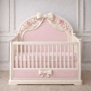 Lit bébé de style européen de luxe avec dossier capitonné et design à nœuds – Mobilier de crèche haut de gamme pour projets de chambre de bébé - Product Image 2