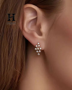 Elegant Cluster Lab Grown Diamond Drop <b>Earrings</b> 14K <b>Gold</b> Geometric Diamond <b>Dangle</b> <b>Earrings</b> for Women Diamond Bridal Jewelry - Product Image 4