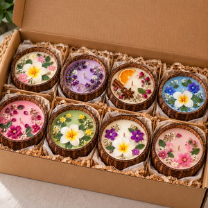 Bougie artisanale en cire de soja dans une coquille de noix de coco avec fleurs séchées, lavande et rose, bougie décorative aromathérapeutique botanique - Product Image 3
