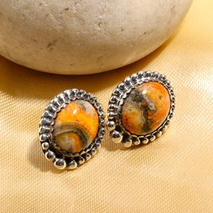 Boucles d'oreilles clous en argent sterling 925 avec pierre précieuse naturelle Jaspe, pierre de naissance de décembre, faites à la main, de luxe, pour mariage et fête, les plus vendues - Product Image 2
