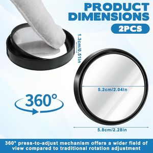 2 Pezzi Specchietti Retrovisori Convessi per Punti Ciechi da 2 Pollici, Regolabili a 360 Gradi, Grandangolari per Auto - Product Image 3