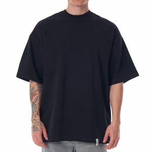 Camiseta Básica de Hombre de Poliéster Negro de 220 Gramos, Tejido de Punto, Cuello Frontal Amplio, Manga Corta, Ajuste Holgado, Estilo Casual Urbano, Antiencogimiento - Product Image 1
