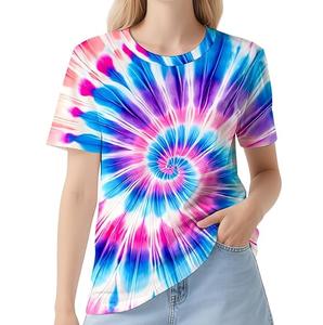 T-shirt pour femme à col rond et manches courtes, tie-dye, léger, personnalisable, couleur arc-en-ciel, teinture dip dye, 100% coton, respirant - Product Image 4