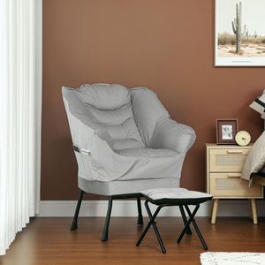 Sillón Reclinable Tapizado en Tela Gris Claro con Reposapiés y Bolsillos Laterales para Sala de Estar o Dormitorio - Product Image 2