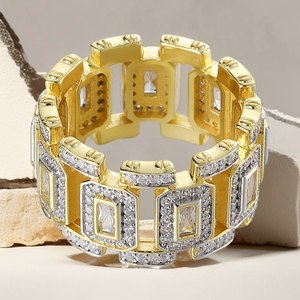 Anillo de cóctel de lujo de oro amarillo macizo de 18 quilates con piedra natural de corte brillante, diseño geométrico y engaste de puntas, joyería unisex para fiestas. - Product Image 3