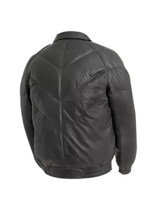 เสื้อแจ็คเก็ตบอมเบอร์หนังสีดำสำหรับผู้ชาย - Product Image 2