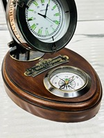 OLD WORLD TREASURE HANDICRAFTS Horloge de bureau vintage en laiton antique avec boussole intégrée dans sa base en bois