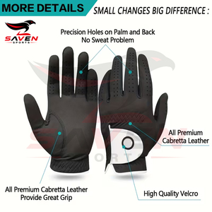 Guantes de Golf de Cuero PU Suaves y Cómodos, Unisex Negros con Correa de Muñeca Blanca, Duraderos y de Alto Rendimiento para Entrenamiento y Día de Juego - Product Image 4