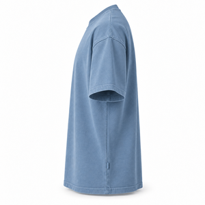 Camiseta Azul Cielo Polvoriento de 260 g/m² de Algodón Teñido y Lavado, de Corte Holgado Coreano, con Cuello Redondo, para Hombre, Venta al por Mayor - Product Image 3
