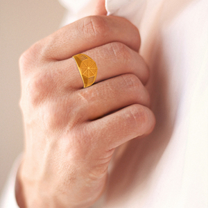 Octant Structure <b>Men's</b> Gold <b>Ring</b> 18K Solid Gold Geometric Lattice <b>Ring</b>, Modern Openwork Statement Band <b>for</b> <b>Men</b> - Product Image 2