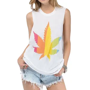 Ahornblatt gedruckt niedlichen Frauen Tank Top Ärmelloses Sommer T-Shirt Damen Digitale Grafik Benutzer definierte hochwertige Baumwolle Riemchen Top