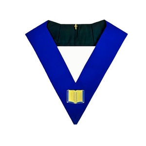 Chaplain Blue Lodge Collar Royal Blue Velvet with Silver <b>Trim</b>, Hand Embroidered Jewel Holder & Adjustable Hook Closure - Product Image 1
