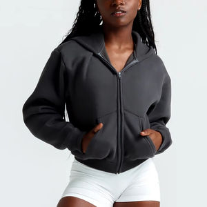 Sudadera Corta con Capucha para Mujer, Estilo Nuevo, Forro Polar Grueso, Logotipo Personalizado, Cierre de Cremallera, Manga Larga, Servicio OEM - Product Image 4