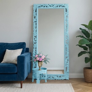 Rectangular Wooden Floor <b>Mirror</b> with Blue Carved Frame Shabby Chic Decorative <b>Mirror</b> for Home Use - Product Image 1