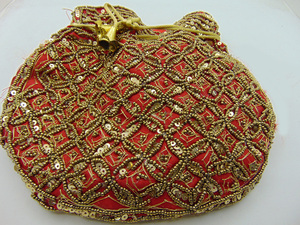 Buy Women's Beaded Women's <b>Wristlet</b> With Gold Thread Pattern Vintage Style Handmade Purse Potli Purse Ethnic Rajasthani Mirror - Product Image 3