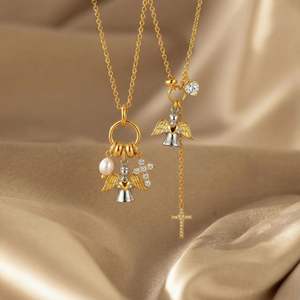 Collier avec pendentif ange, croix dorée, fournisseur de colliers avec pendentifs en laiton personnalisés - Product Image 6