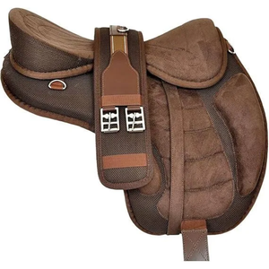 Selle de cheval sans arceau marron rembourrée, équipement d'équitation respirant, confortable, pour l'endurance, l'entraînement sur sentier, légère et réglable - Product Image 2