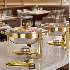 Juego profesional grande de platos redondos plateados para buffet con elegantes soportes dorados, disponible a precios de mayorista. - Product Image 3