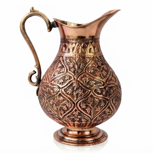Carafe à eau en fer pur gravée avec poignée en laiton ornée, service de table traditionnel ayurvédique, vaisselle, décoration de table - Product Image 1