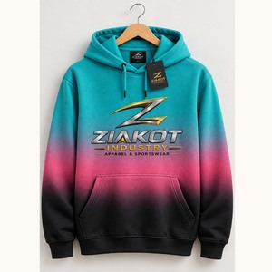Sweat-shirt à capuche sportif tendance, dégradé bleu sarcelle-rose-noir, personnalisé et cousu sur mesure, vente en gros directe de l'industrie Ziakot - Product Image 1