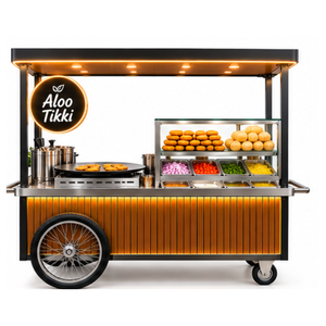 Carrito de Comida Móvil de Acero Inoxidable para Aloo Tikki con Plancha y Vitrina de Vidrio - Product Image 2