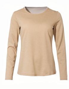 Women's Beige <b>Long</b> Sleeve Crew Neck T-<b>Shirt</b> Casual Solid Jersey Top Breathable Autumn Basic <b>Tee</b> - Product Image 2