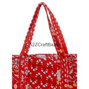 Eco-Friendly Organic Cotton Quilted Large Beach Tote <b>Bag</b> Women Hand-Block Striped Bohemian <b>Long</b> Handle Groceries Shopping - Product Image 2