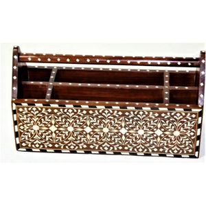 Handmade Wooden Cutlery Holder Bone Inlay Flatware <b>Caddy</b> Luxury Dining Table Organizer Remote Control Storage Box Wooden <b>Caddy</b> - Product Image 4