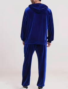Ensemble de survêtement en velours bleu royal pour homme, sweat-shirt à capuche et pantalon, tenue décontractée en deux pièces - Product Image 2