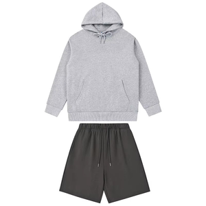 Men's Solid Color Hooded Sweatshirt With Shorts Casual <b>Knitted</b> <b>Set</b> Autumn Wear - Product Image 5