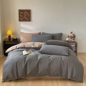 ชุดผ้าห่มสีเทาเข้ม 4 ชิ้น ผ้าปูที่นอนนุ่มสบาย สไตล์เรียบง่าย สีพื้น - Product Image 2