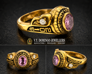 แหวนสำเร็จการศึกษาสำหรับเด็กและผู้หญิง ทำจากสแตนเลสสตีล ชุบทอง 18K ประดับด้วยเพชรซิคอนสังเคราะห์ - Product Image 2
