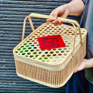 PHU HAO Best Selling Eco-Friendly Bamboo <b>Square</b> Multi-Purpose Home Decor Gift <b>Basket</b> Handmade Woven Hamper with Lid and Handles - Product Image 6