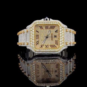 Reloj de lujo con diamantes para hombre, caja rectangular de oro amarillo, movimiento de cuarzo analógico, cierre plegable, esfera de 38mm, indicador de fecha - Product Image 1